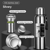 NNEOBA  1000ML Stainless Steel Thermos Bottle Sport Vacuum Flask Silver