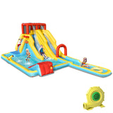 NNECW 7 in 1 Inflatable Water Park Dual Long Slide Jumping Bounce House with Blower