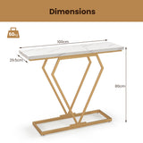 NNECW 100 cm Gold Faux Marble Console Table with Diamond Shape Frame