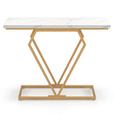 NNECW 100 cm Gold Faux Marble Console Table with Diamond Shape Frame