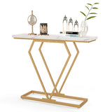 NNECW 100 cm Gold Faux Marble Console Table with Diamond Shape Frame