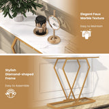 NNECW 100 cm Gold Faux Marble Console Table with Diamond Shape Frame