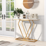 NNECW 100 cm Gold Faux Marble Console Table with Diamond Shape Frame