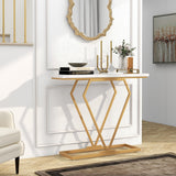 NNECW 100 cm Gold Faux Marble Console Table with Diamond Shape Frame