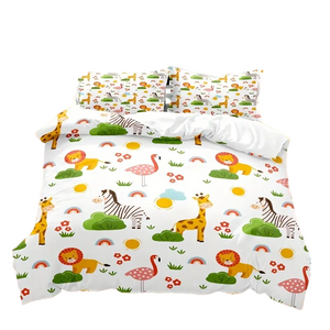 NNETM Cartoon Animal Microfiber Duvet Cover Set - Lion, Flamingo, Deer, Zebra Print (3pcs)
