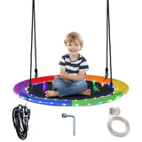NNECW 100cm Saucer Tree Swing with LED Lights for Kids-Multicolor