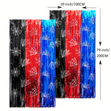 Spider Birthday Party Decoration, 1/2/4 Pack Spider Web Printing Red Black Blue 100.58 X 201.17cm Foil Fringe Streamers Tinsel Photo Booth Props Streamers Backdrop for Spider Party Supplies, Halloween Decorations & Christmas Decorations