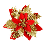 NNEOBA 10Pcs 14cm Glitter Artificial Christmas Flowers - Red Gold Xmas Tree Ornaments