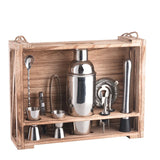 NNEOBA 11PC Bartender Cocktail Shaker Mixer Kit with Wooden Shelf