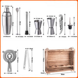 NNEOBA 11PC Bartender Cocktail Shaker Mixer Kit with Wooden Shelf