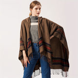 NNETM Oversized Scottish Hooded Cardigan Tassel Shawl Cloak