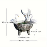 NNETM Swan Resin Flower Pot with Rattan Accent