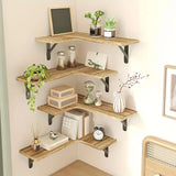 NNETM Set of 5 Rustic Wooden Corner Floating Shelves - Wall Mounted Storage Racks