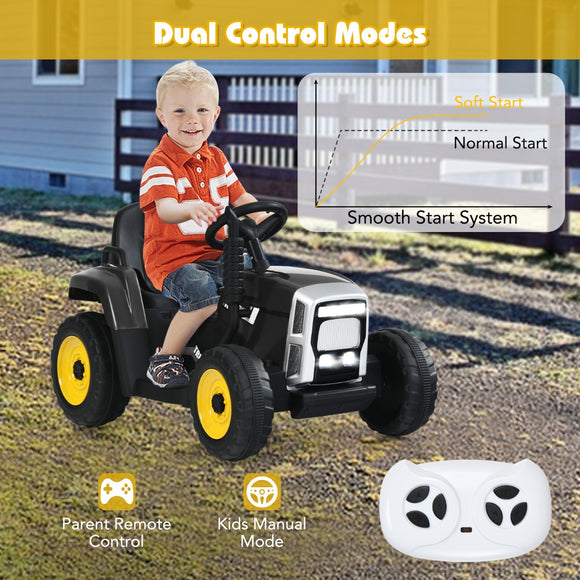 NNECW 12V Kids Ride On Tractor with Trailer and Remote Control-Black