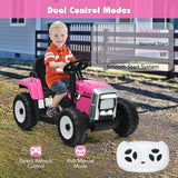NNECW 12V Kids Ride On Tractor with Trailer and Remote Control-Pink