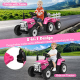 NNECW 12V Kids Ride On Tractor with Trailer and Remote Control-Pink