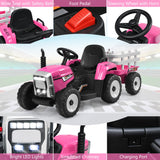 NNECW 12V Kids Ride On Tractor with Trailer and Remote Control-Pink