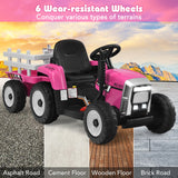 NNECW 12V Kids Ride On Tractor with Trailer and Remote Control-Pink