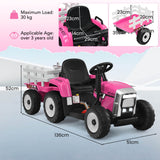 NNECW 12V Kids Ride On Tractor with Trailer and Remote Control-Pink