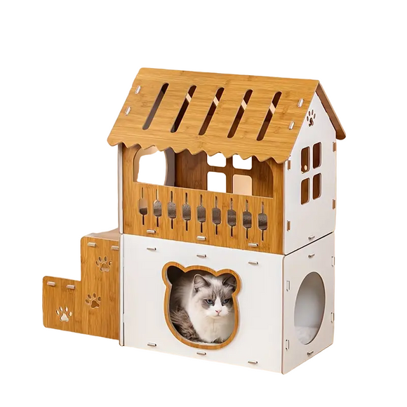 NNETM Villa-Style Cat Scratcher Cardboard House - Plaid Pattern