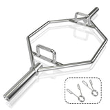 NNECW 142cm Olympic Hex Barbell Bar Trap Weight Lifting for Gym and Home-Silver