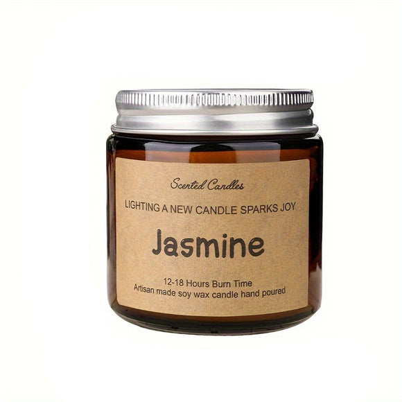 NNETM Jasmine Scented Soy Wax Candle in Glass Bottle