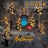 NNETM Glowing Hanging Witch Hats with Remote (8 Pack)