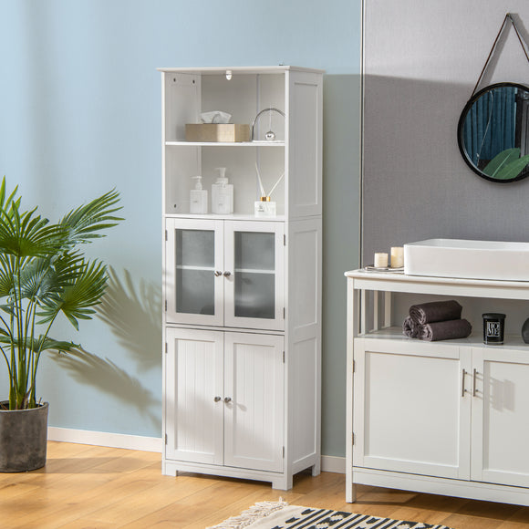 NNECW 163cm Freestanding Bathroom Cabinet with 2 Compartments and Adjustable Shelves-White