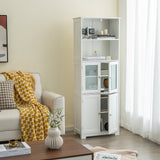 NNECW 163cm Freestanding Bathroom Cabinet with 2 Compartments and Adjustable Shelves-White