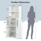 NNECW 163cm Freestanding Bathroom Cabinet with 2 Compartments and Adjustable Shelves-White