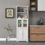 NNECW 163cm Freestanding Bathroom Cabinet with 2 Compartments and Adjustable Shelves-White