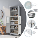 NNECW 163cm Freestanding Bathroom Cabinet with 2 Compartments and Adjustable Shelves-White