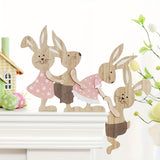NNETM Rustic Wooden Easter Bunny Family Ornament 3D Decoration