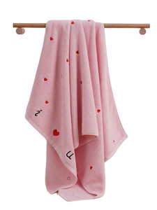 NNESN Chic Embroidered Heart Bath Towel in Elegant Pink - 100% Cotton