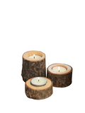 NNESN Retro Wood-Colored Wooden Candlestick Set - Set of 3 Multicolored Log Design Candle Holders