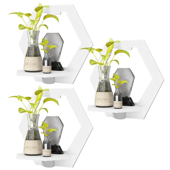 NNETM Hexagonal Harmony: Set of 3 Punch-Free Wall Shelve