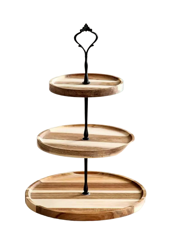 NNETM Acacia Wood 3 Layers Cupcake Stand - Elegant Display Rack for Desserts