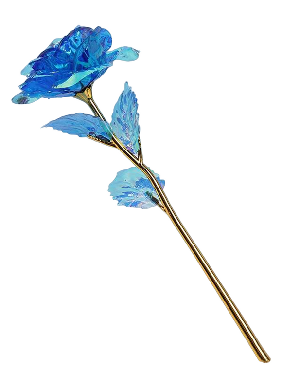 NNESN Gold Foil Blue Colored Rose - Elegant 22.5cm Plastic Stem