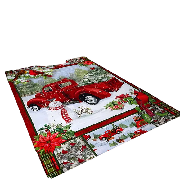 NNETM Festive Christmas Red Santa Truck Pattern Floor Mat