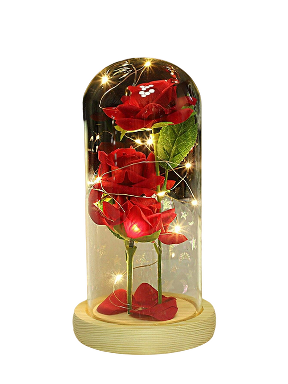 NNESN Luminous Christmas Gift Box: Eternal Golden Rose & Glass Cover (Red)