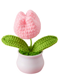 NNESN Handcrafted Pink Woolen Tulip - Charming Artificial Flower in Pot