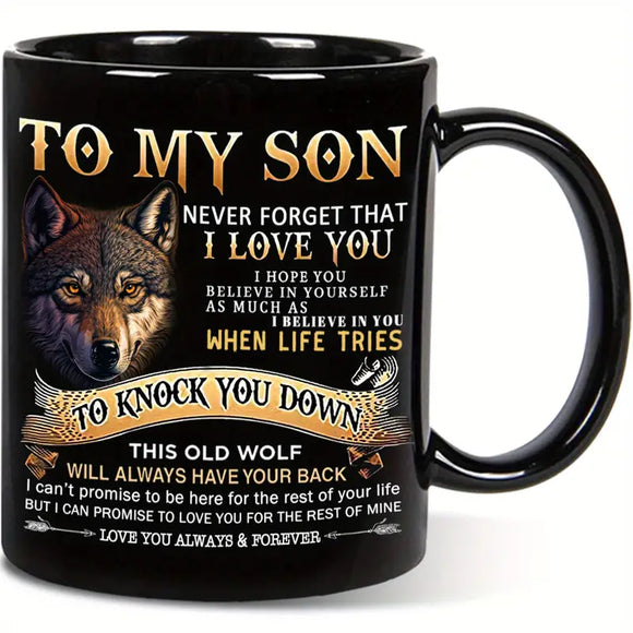 NNETM To My Son Black Wolf Coffee Mug - 11oz Ceramic Cup