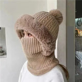 NNETM Anime-Inspired Winter Ear Protection Beanie Hat Scarf Combo - Khaki