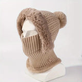 NNETM Anime-Inspired Winter Ear Protection Beanie Hat Scarf Combo - Khaki