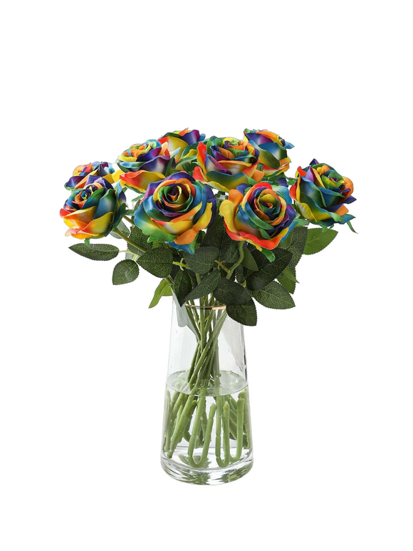 NNESN Vibrant Rainbow Silk Rose Flowers Set – 5pcs for Home Decor