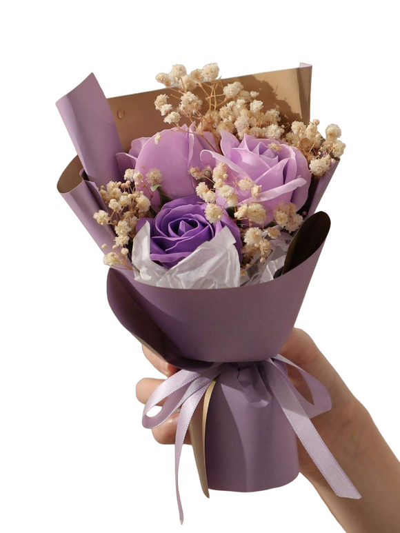 NNESN Purple Rose Bouquet with Soap Flower - Artificial Flowers Set