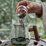 NNETM Glass Tea Kettle with Strainer & Wood Handle