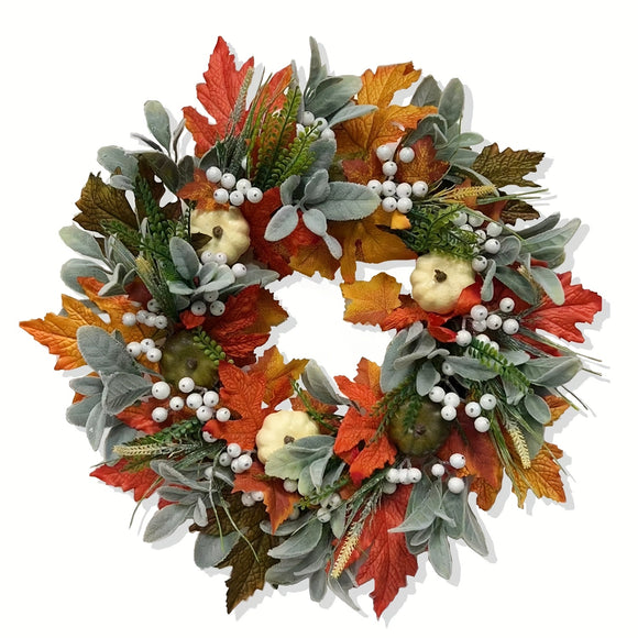 NNETM Halloween Winter Pumpkin Maple Leaf Wreath
