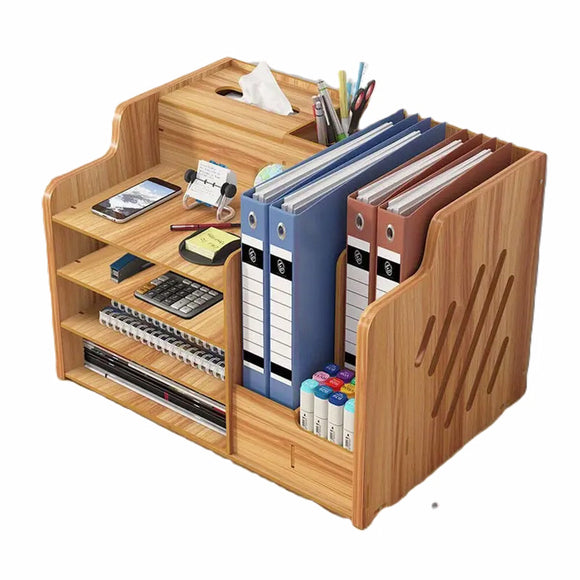 NNETM Wooden Office Document Storage Rack with Tiered Shelves - No Drawer