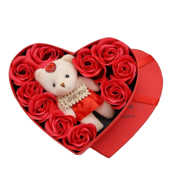 NNESN Romantic Heart-Shaped Rose Gift Box - Red, 15.5x17x4cm